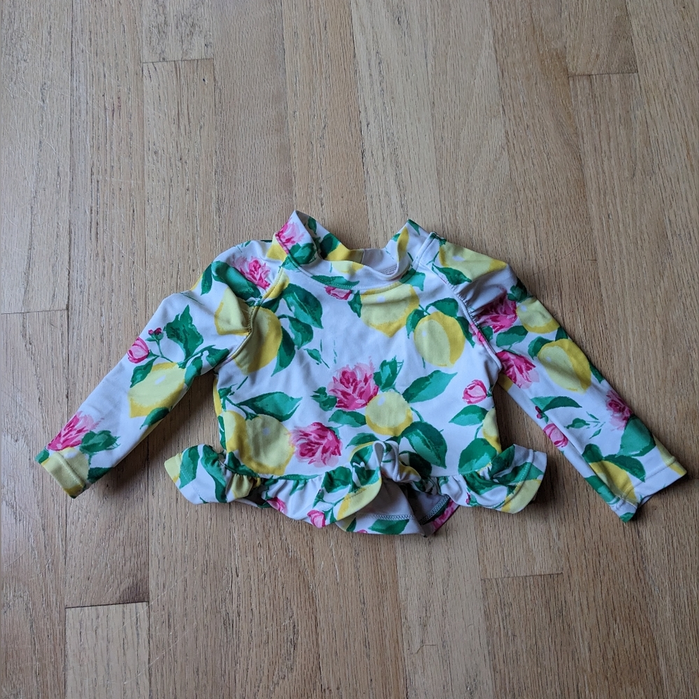 Janie and Jack rash guard lemon print, size 3-6 months